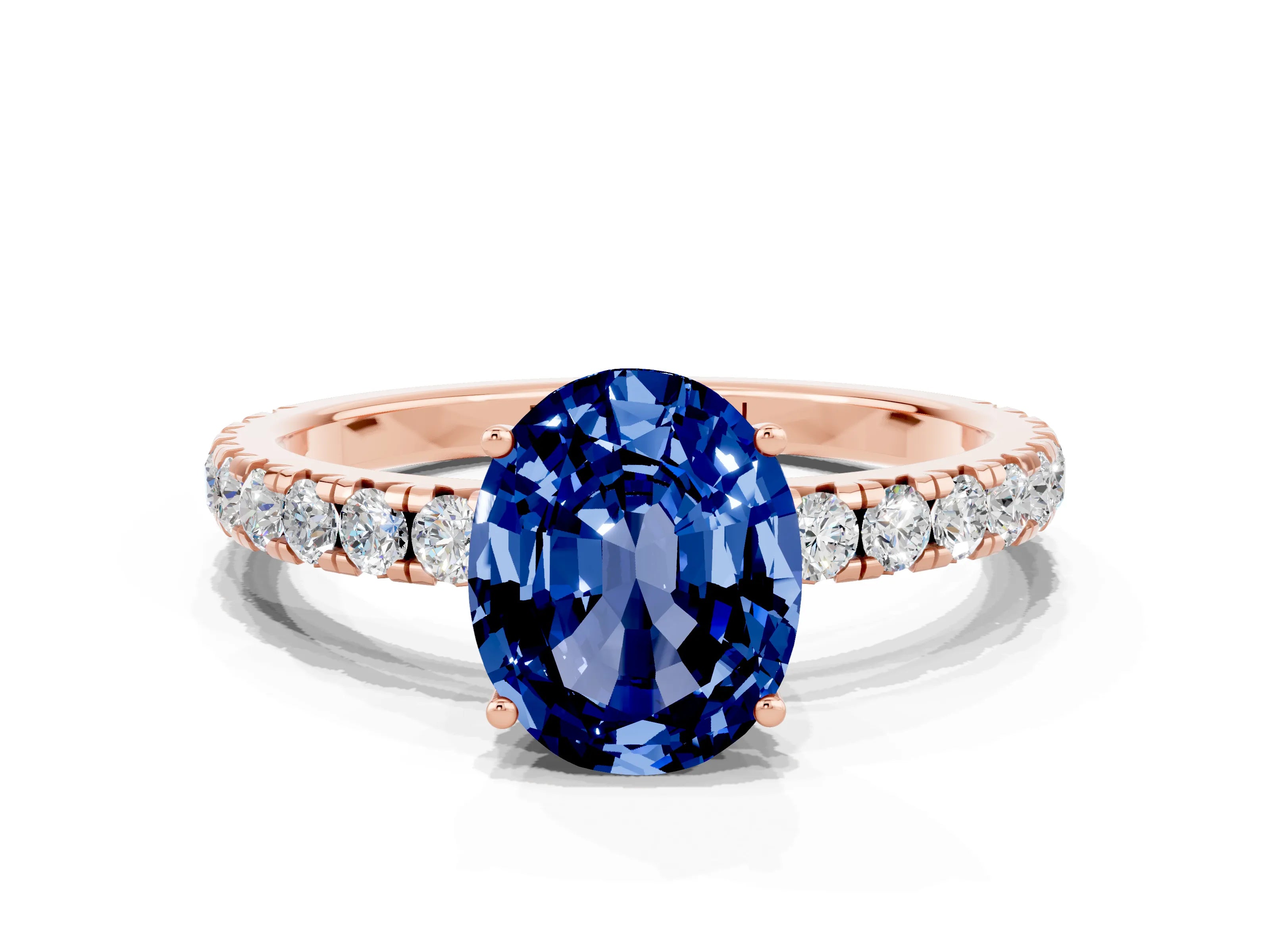 Rose gold Oval Cut Blue Sapphire Pavé Solitaire Engagement Ring with Four-Prong Setting_12