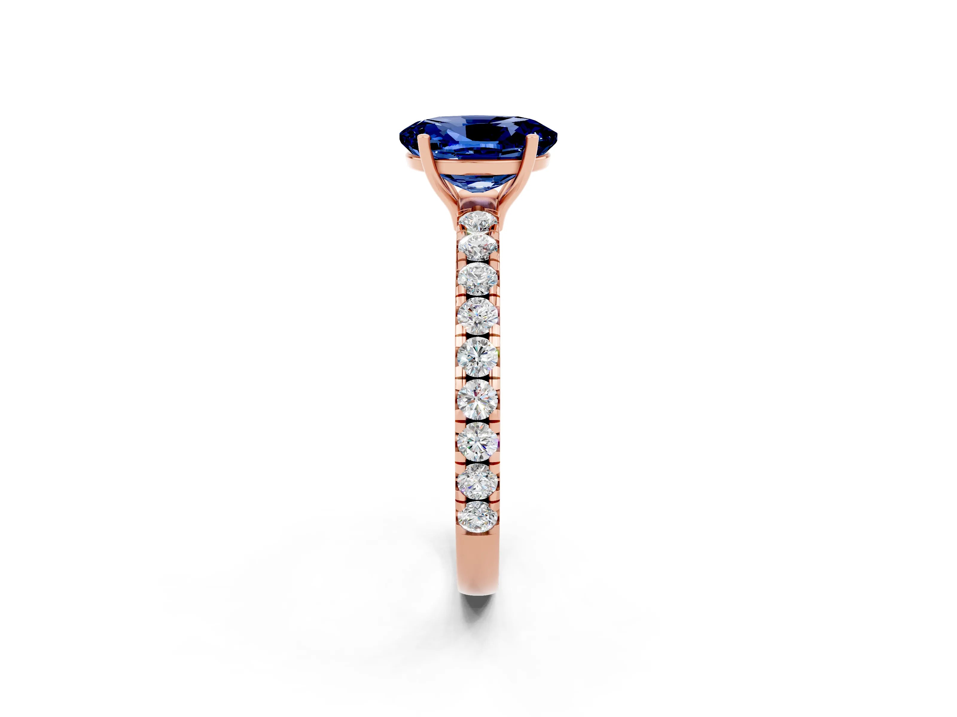 Rose gold Oval Cut Blue Sapphire Pavé Solitaire Engagement Ring with Four-Prong Setting_14