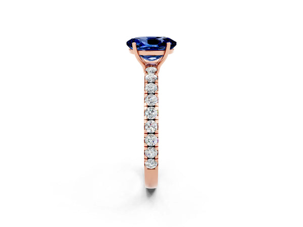 Rose gold Oval Cut Blue Sapphire Pavé Solitaire Engagement Ring with Four-Prong Setting