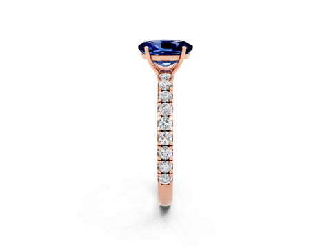 Rose gold Oval Cut Blue Sapphire Pavé Solitaire Engagement Ring with Four-Prong Setting_14