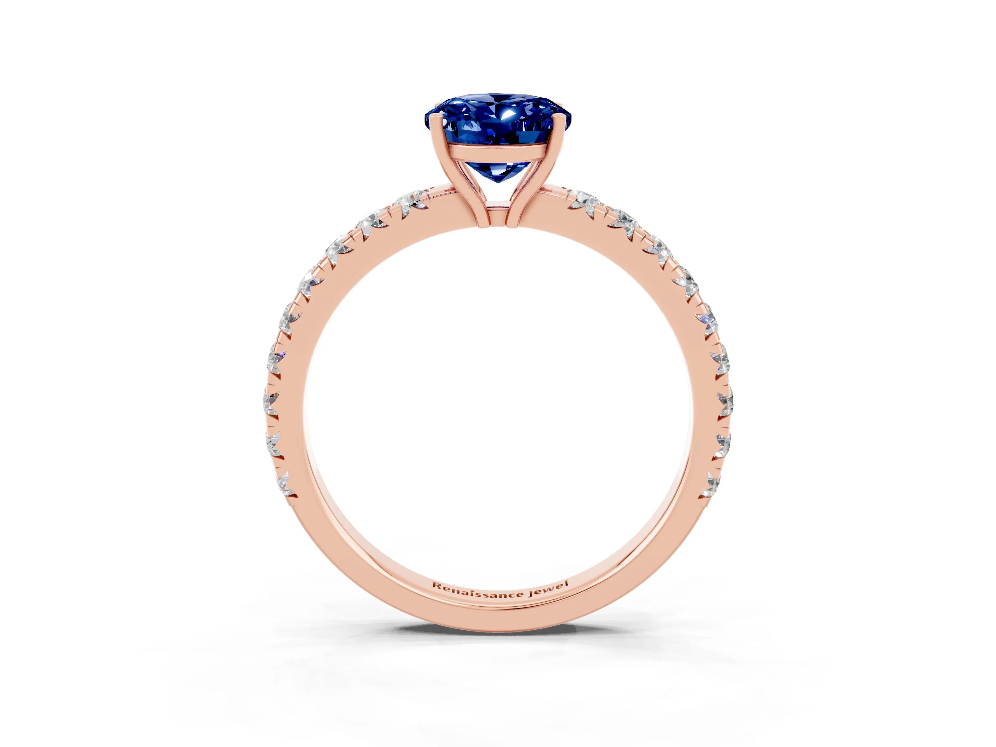 Rose gold Oval Cut Blue Sapphire Pavé Solitaire Engagement Ring with Four-Prong Setting_15