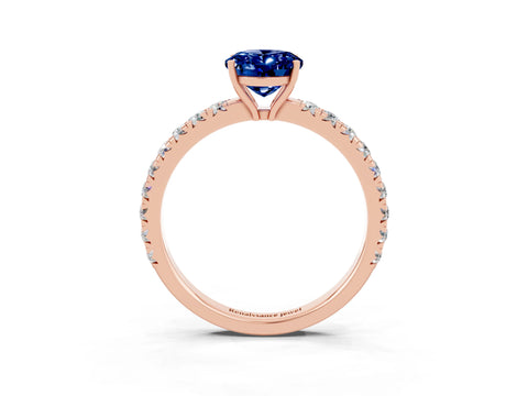 Rose gold Oval Cut Blue Sapphire Pavé Solitaire Engagement Ring with Four-Prong Setting_15