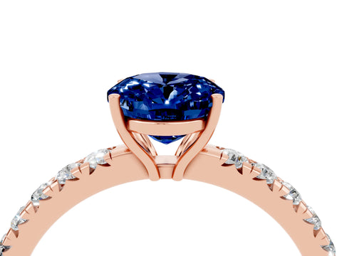 Rose gold Oval Cut Blue Sapphire Pavé Solitaire Engagement Ring with Four-Prong Setting_16