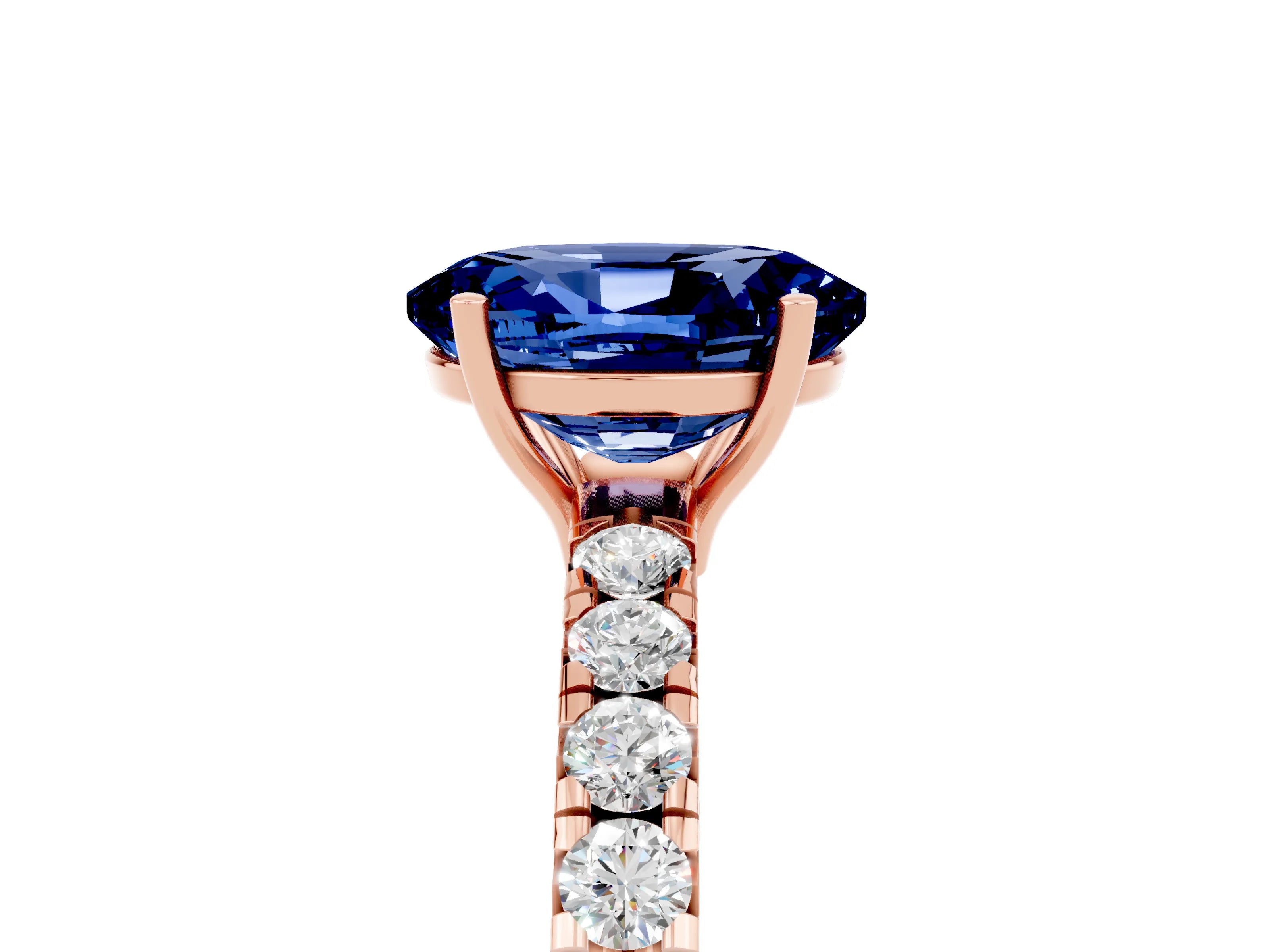 Rose gold Oval Cut Blue Sapphire Pavé Solitaire Engagement Ring with Four-Prong Setting_17