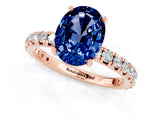 Rose gold Oval Cut Blue Sapphire Pavé Solitaire Ring with Round Band and Prong Setting_25
