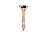 Rose gold Oval Cut Blue Sapphire Pavé Solitaire Ring with Round Band and Prong Setting_26