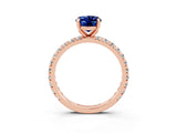 Rose gold Oval Cut Blue Sapphire Pavé Solitaire Ring with Round Band and Prong Setting_27