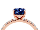 Rose gold Oval Cut Blue Sapphire Pavé Solitaire Ring with Round Band and Prong Setting_28