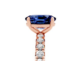 Rose gold Oval Cut Blue Sapphire Pavé Solitaire Ring with Round Band and Prong Setting_29