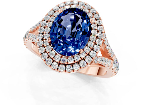 Rose gold Oval Cut Blue Sapphire Pavé Split Shank Double Halo Engagement Ring_1