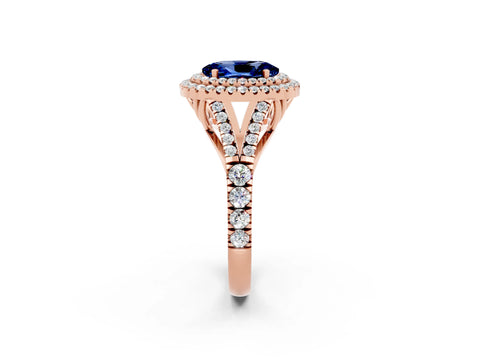 Rose gold Oval Cut Blue Sapphire Pavé Split Shank Double Halo Engagement Ring_2