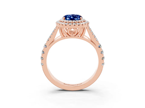 Rose gold Oval Cut Blue Sapphire Pavé Split Shank Double Halo Engagement Ring_3