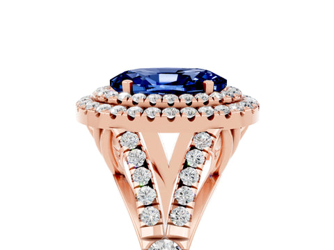 Rose gold Oval Cut Blue Sapphire Pavé Split Shank Double Halo Engagement Ring_5