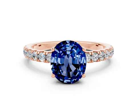 Rose gold Oval Cut Blue Sapphire Pave Band Solitaire Ring with Four-Prong Setting_24