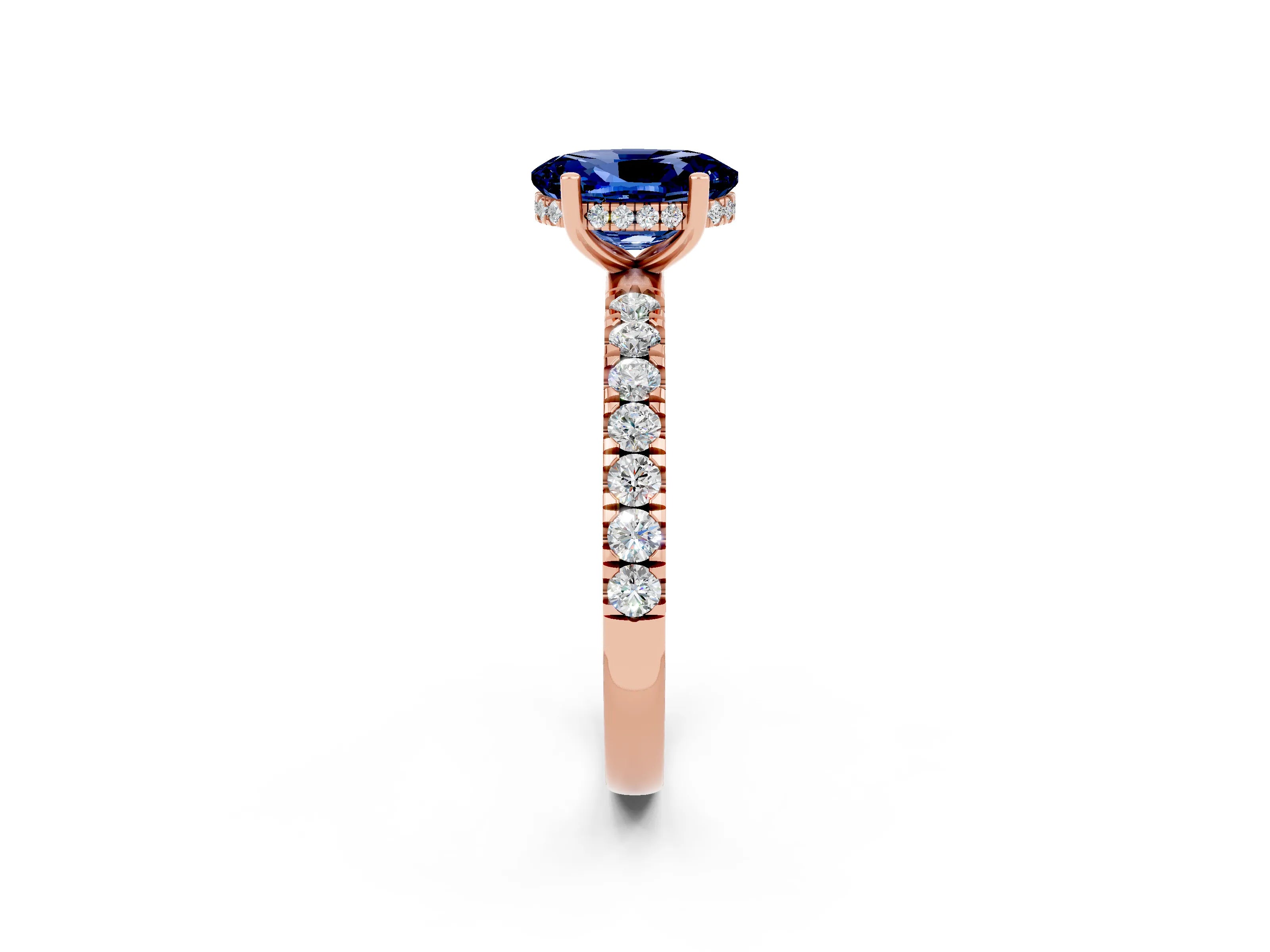 Rose gold Oval Cut Blue Sapphire Pave Band Solitaire Ring with Four-Prong Setting_26