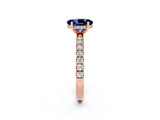 Rose gold Oval Cut Blue Sapphire Pave Band Solitaire Ring with Four-Prong Setting_26