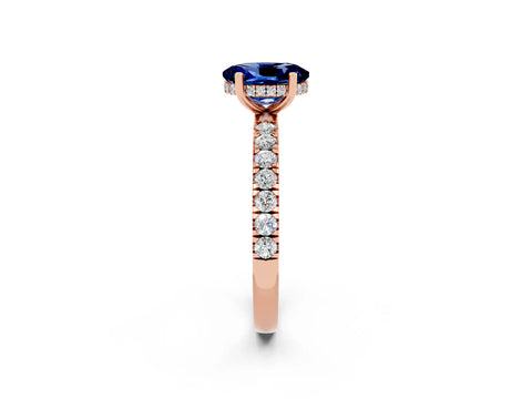 Rose gold Oval Cut Blue Sapphire Pave Band Solitaire Ring with Four-Prong Setting_26