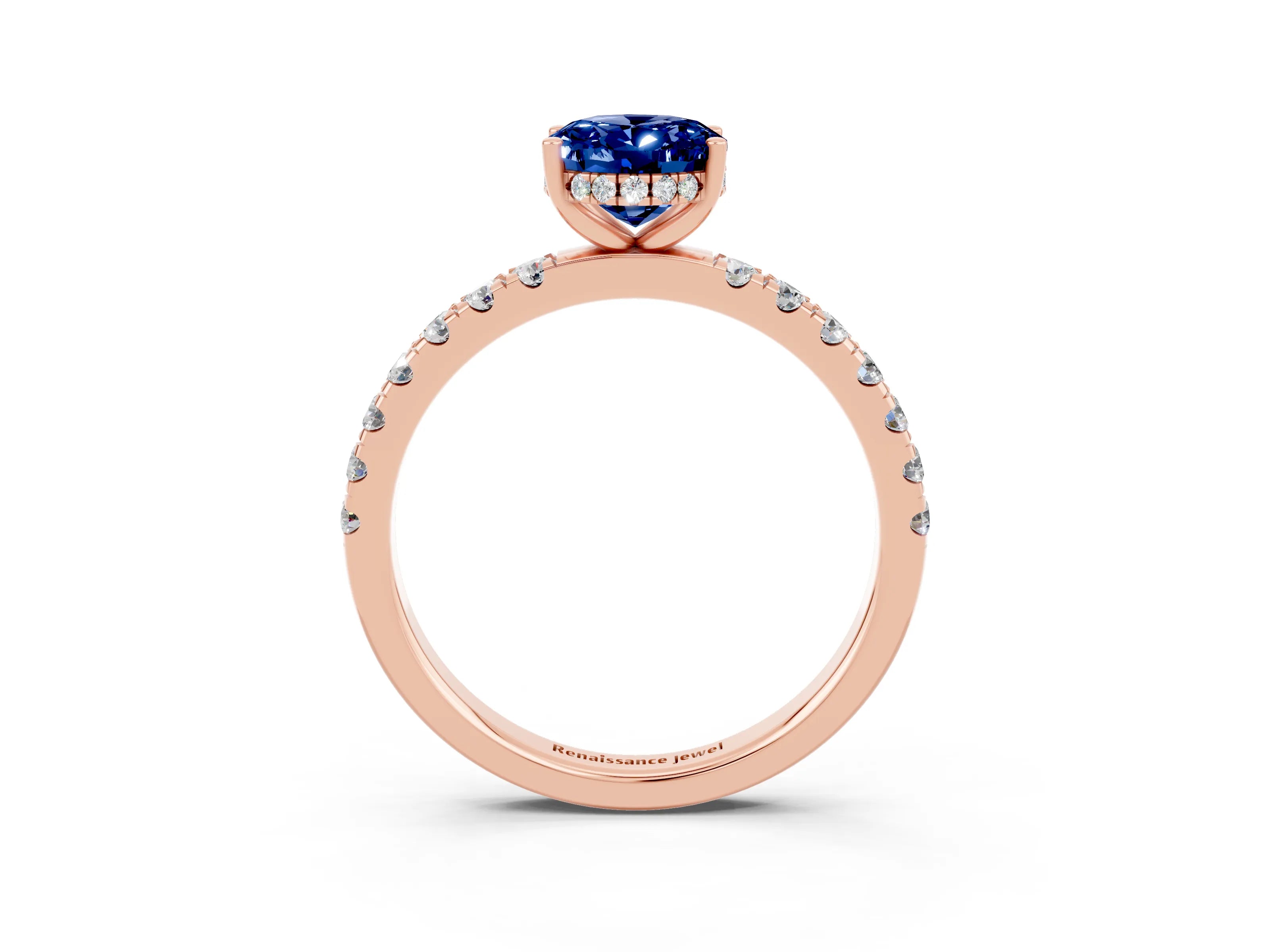 Rose gold Oval Cut Blue Sapphire Pave Band Solitaire Ring with Four-Prong Setting_27