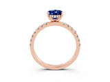 Rose gold Oval Cut Blue Sapphire Pave Band Solitaire Ring with Four-Prong Setting_27