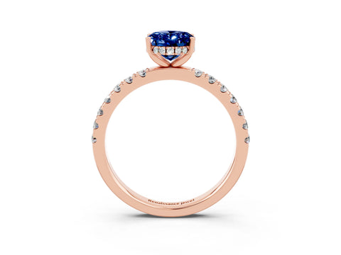 Rose gold Oval Cut Blue Sapphire Pave Band Solitaire Ring with Four-Prong Setting_27