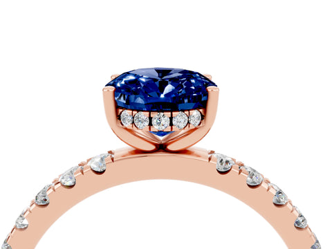Rose gold Oval Cut Blue Sapphire Pave Band Solitaire Ring with Four-Prong Setting_28