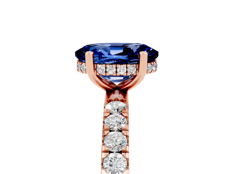 Rose gold Oval Cut Blue Sapphire Pave Band Solitaire Ring with Four-Prong Setting_29
