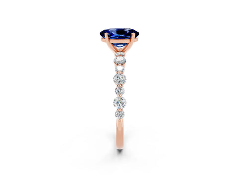 Rose gold Oval Cut Blue Sapphire Prong Set Engagement Ring with Pavé Band_2