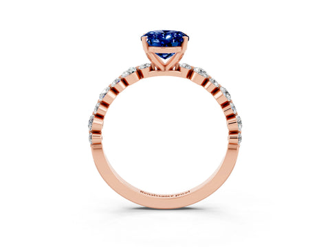 Rose gold Oval Cut Blue Sapphire Prong Set Engagement Ring with Pavé Band_3