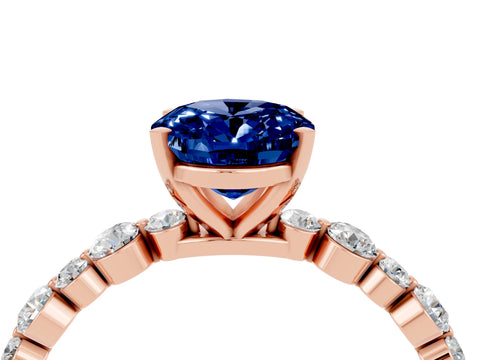 Rose gold Oval Cut Blue Sapphire Prong Set Engagement Ring with Pavé Band_4