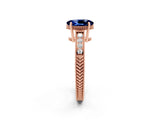 Rose gold Oval Cut Blue Sapphire Ring with Milgrain Pavé Band and Four-Prong Setting_14