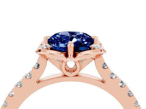 Rose gold Oval Cut Blue Sapphire Ring with Pavé Band and Floral Prong Setting_4