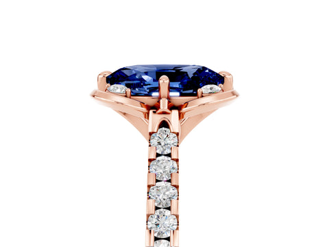 Rose gold Oval Cut Blue Sapphire Ring with Pavé Band and Floral Prong Setting_5