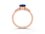 Rose gold Oval Cut Blue Sapphire Ring with Side Stones and Four-Prong Setting_75