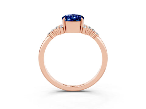 Rose gold Oval Cut Blue Sapphire Ring with Side Stones and Four-Prong Setting_75