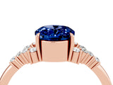 Rose gold Oval Cut Blue Sapphire Ring with Side Stones and Four-Prong Setting_76