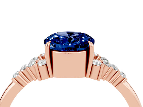 Rose gold Oval Cut Blue Sapphire Ring with Side Stones and Four-Prong Setting_76