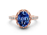 Rose gold Oval Cut Blue Sapphire Scalloped Halo Engagement Ring with Round Shared Prong Band_12
