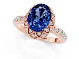 Rose gold Oval Cut Blue Sapphire Scalloped Halo Engagement Ring with Round Shared Prong Band_13