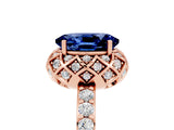 Rose gold Oval Cut Blue Sapphire Scalloped Halo Engagement Ring with Round Shared Prong Band_17