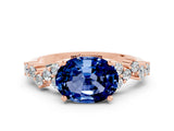 Rose gold Oval Cut Blue Sapphire Scattered Round Accent Ring with Prong Setting_12