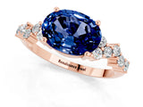 Rose gold Oval Cut Blue Sapphire Scattered Round Accent Ring with Prong Setting_13