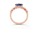 Rose gold Oval Cut Blue Sapphire Scattered Round Accent Ring with Prong Setting_15