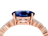 Rose gold Oval Cut Blue Sapphire Scattered Round Accent Ring with Prong Setting_16