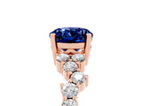Rose gold Oval Cut Blue Sapphire Scattered Round Accent Ring with Prong Setting_17
