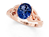 Rose gold Oval Cut Blue Sapphire Solitaire Celtic Knot Ring with Four-Prong Setting_13