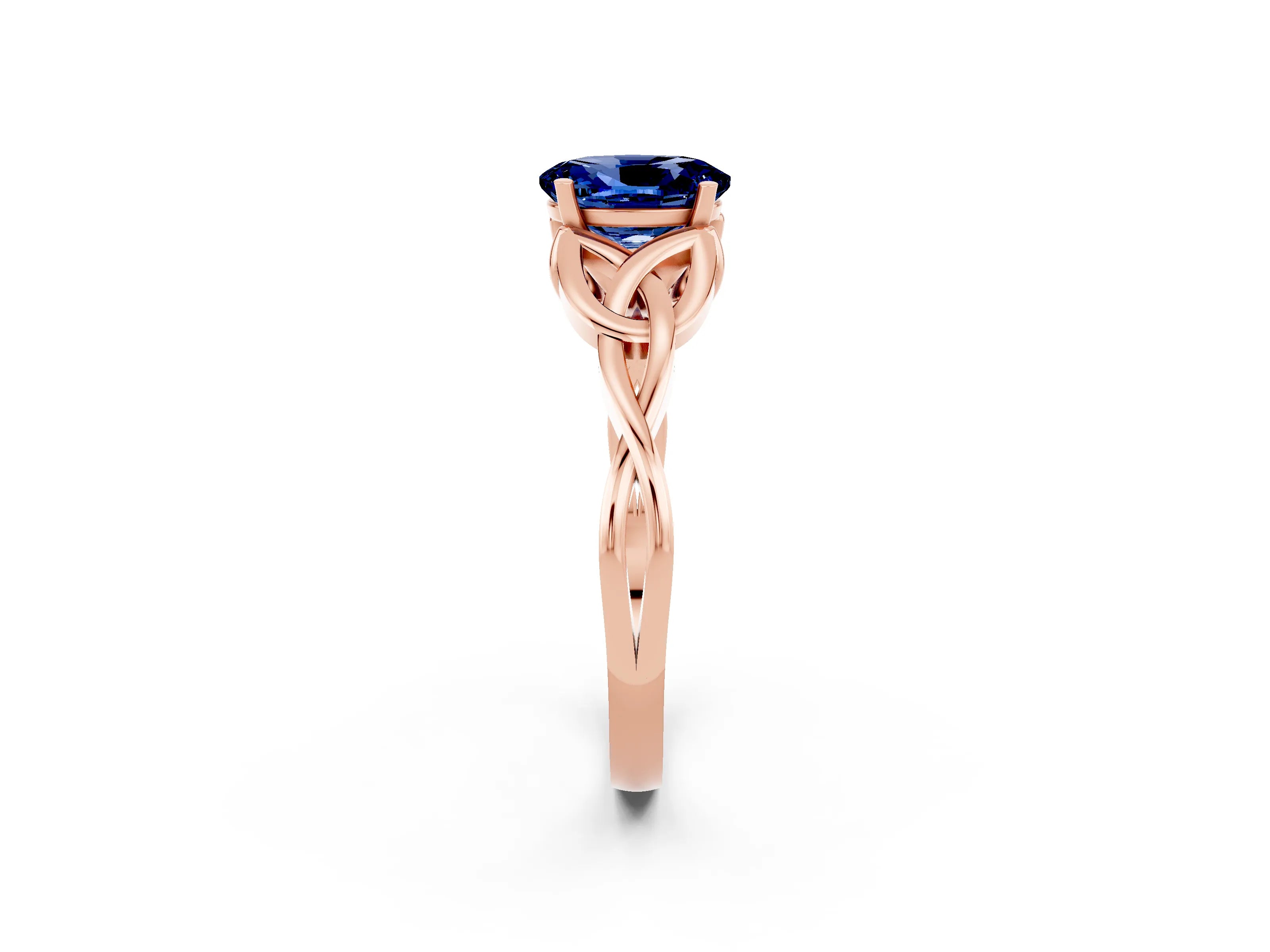 Rose gold Oval Cut Blue Sapphire Solitaire Celtic Knot Ring with Four-Prong Setting_14