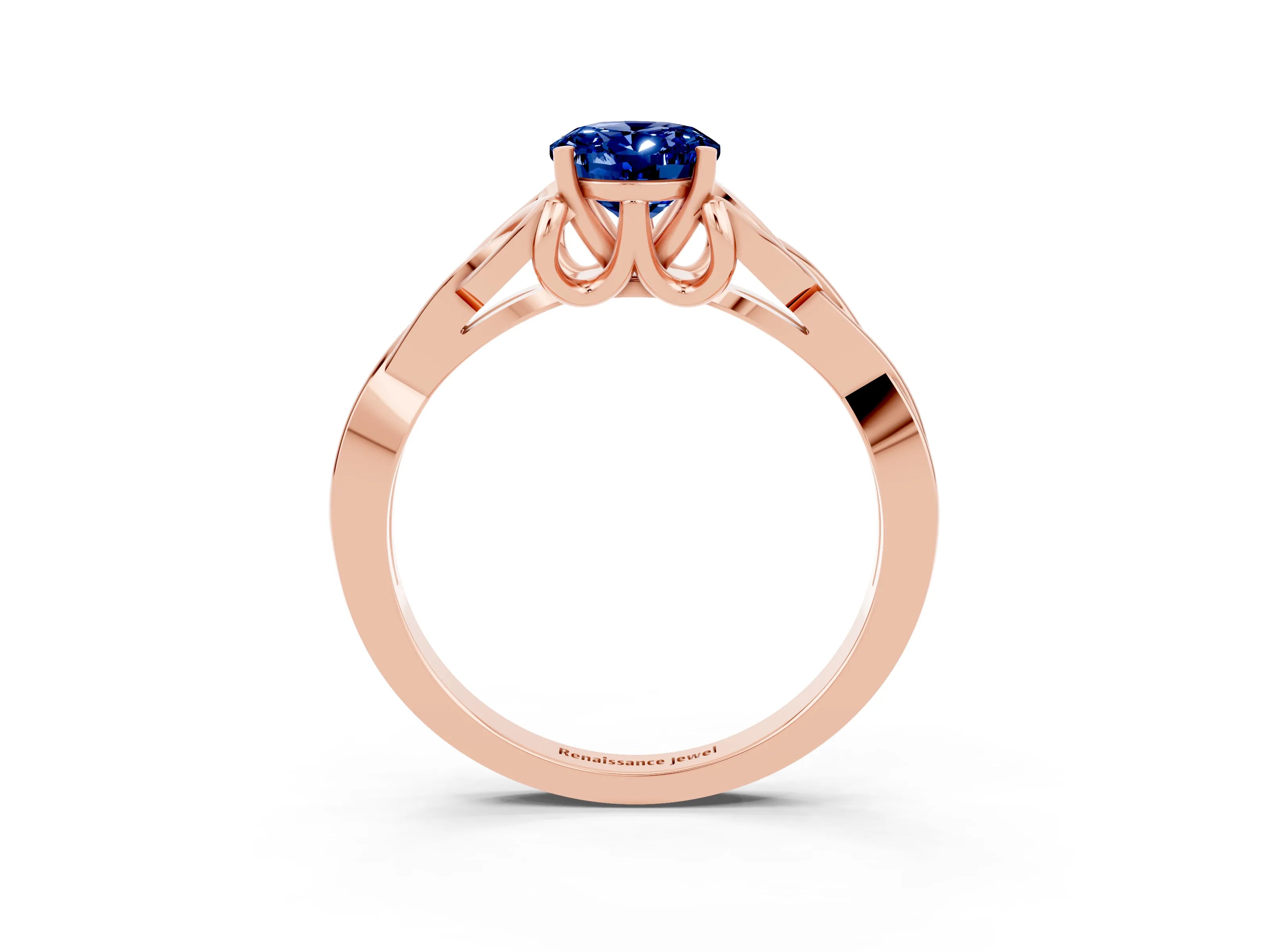 Rose gold Oval Cut Blue Sapphire Solitaire Celtic Knot Ring with Four-Prong Setting_15