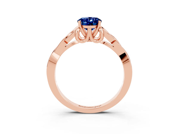 Rose gold Oval Cut Blue Sapphire Solitaire Celtic Knot Ring with Four-Prong Setting