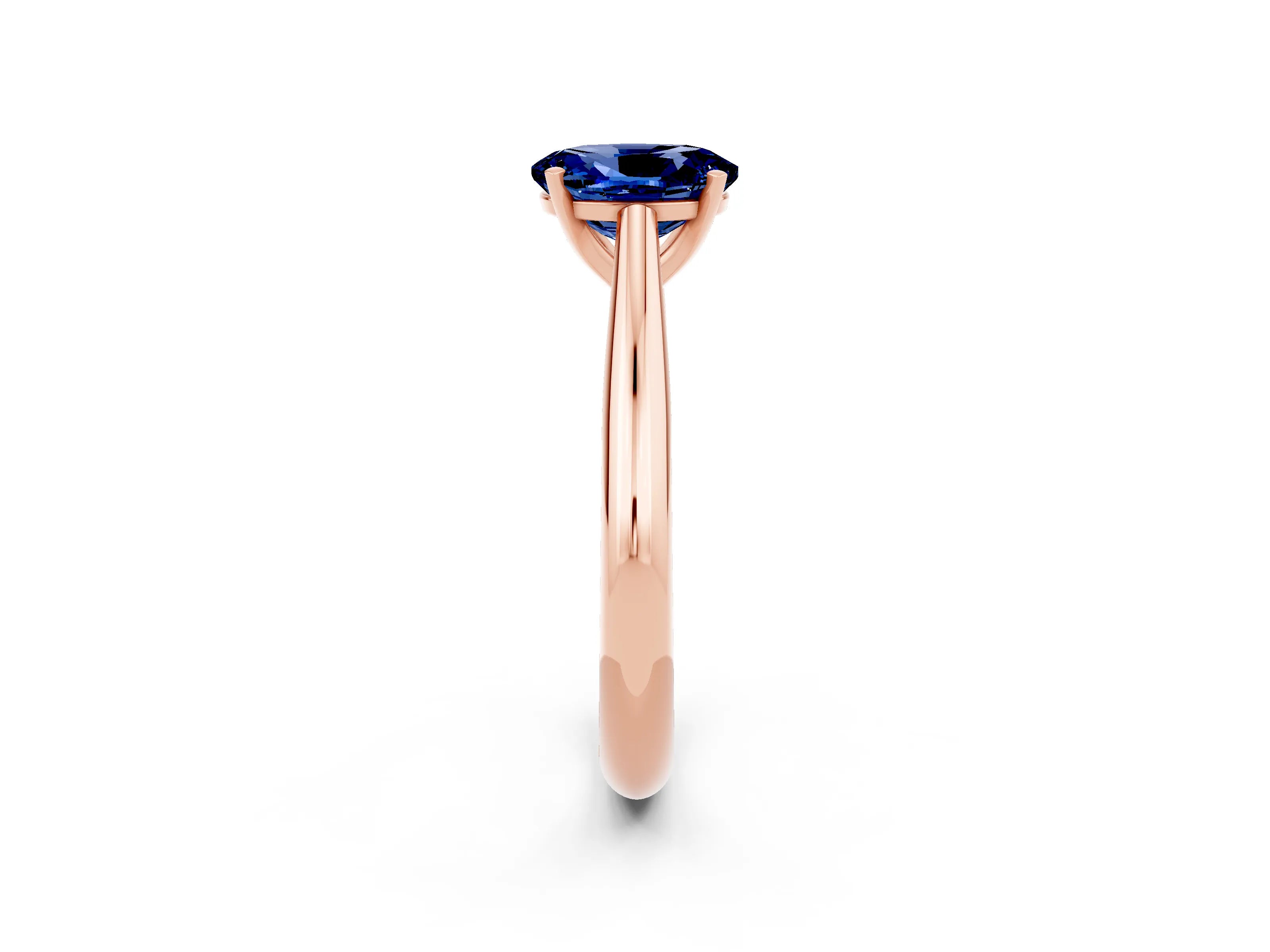 Rose gold Oval Cut Blue Sapphire Solitaire Engagement Ring with Cathedral Setting and Four-Prong Mount_14
