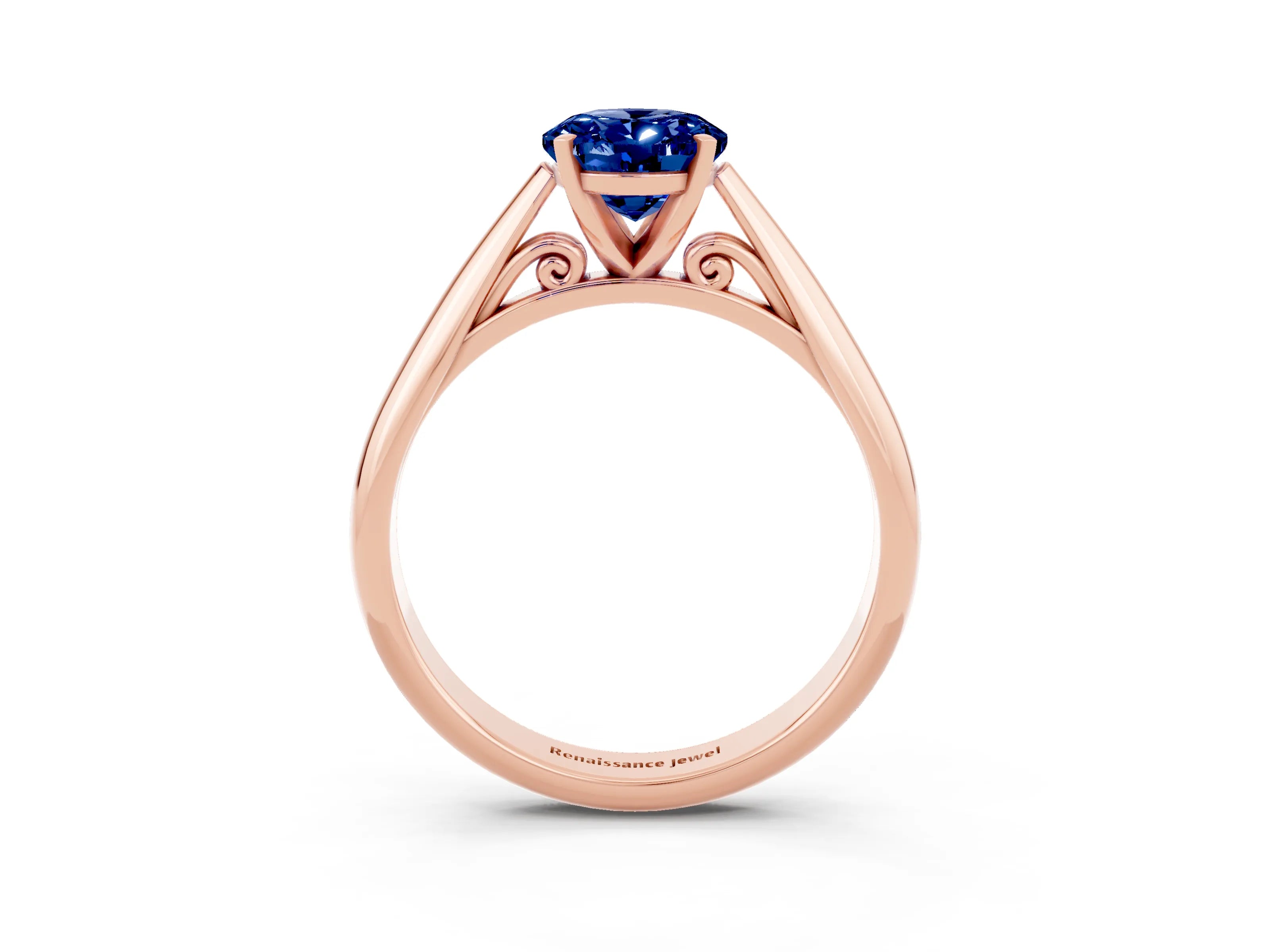 Rose gold Oval Cut Blue Sapphire Solitaire Engagement Ring with Cathedral Setting and Four-Prong Mount_15
